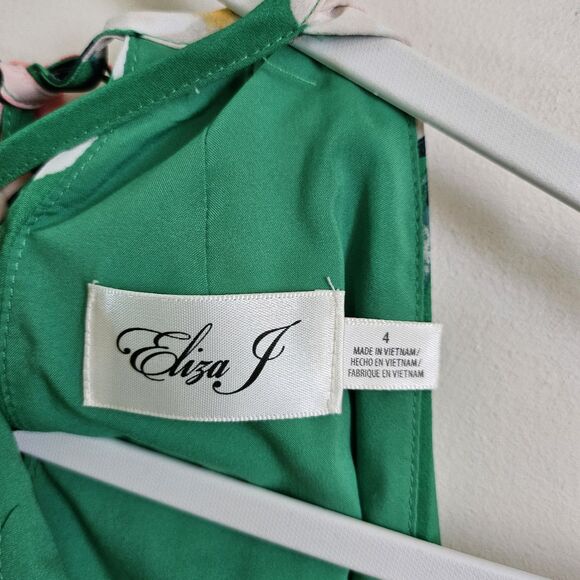 ELIZA J Dress Womens 4 Green Floral Sleeveless Halter‎ Midi Pockets Lined A-Line - Picture 4 of 11